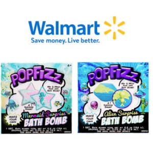 Make bath time a spa-like sparkle of fragrant, fizzing fun when you create your very own Bath Bomb with PopFizz Bath Bombs Kit. Available in Mermaid Surprise and Alien Surprise for ONLY $4.77 at Walmart!