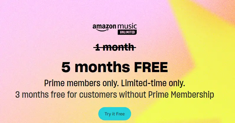 Free Amazon Music Unlimited For 5 Months Trial