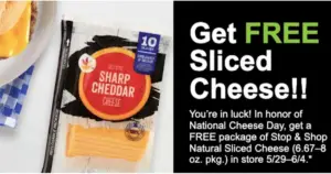 FREE Pack of Sliced Cheese at Stop & Shop.
